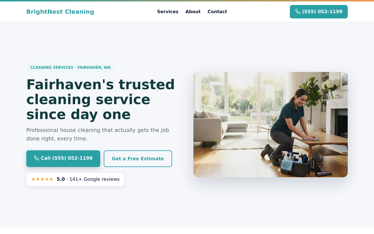 BrightNest Cleaning — a website we built for a cleaning company