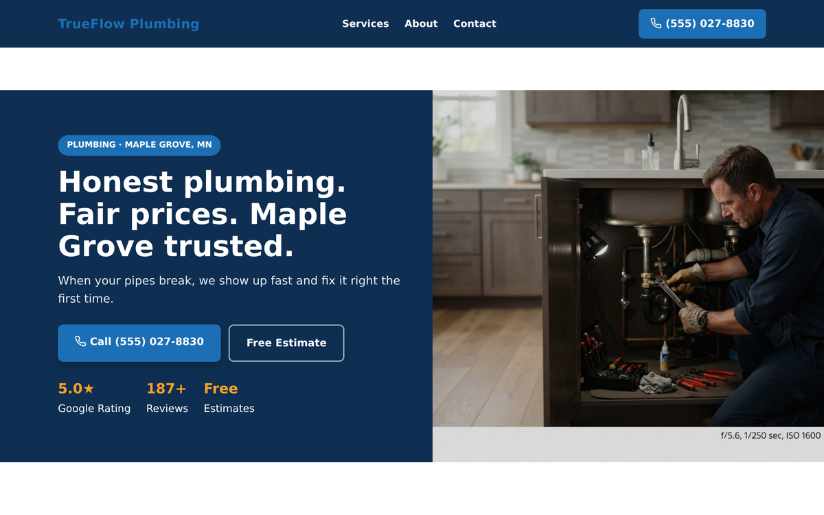 TrueFlow Plumbing — a website we built for a plumbing company