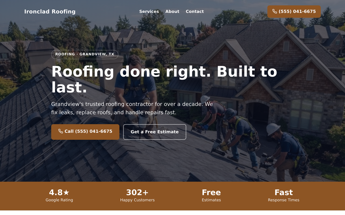 Ironclad Roofing — a website we built for a roofing company